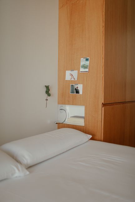Schlafzimmer Skandi Stil Holzbett Und Leinen Foto Db34