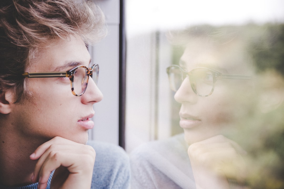 Portrait Man Thinking Pensive Expression Window 8291