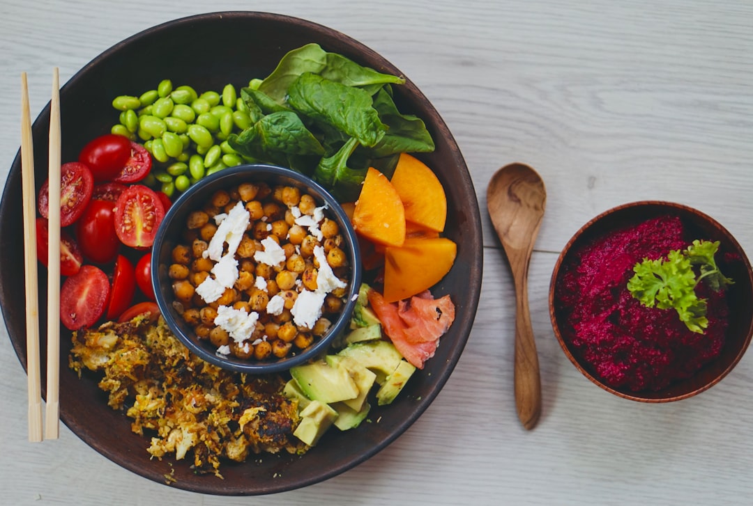 Buddha Bowl Bunt Draufsicht Nahaufnahme Dc88
