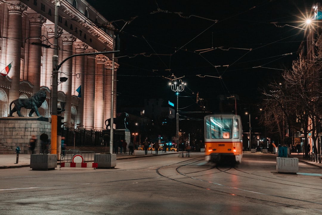 Light Rail Tram Moving Through City Center A411