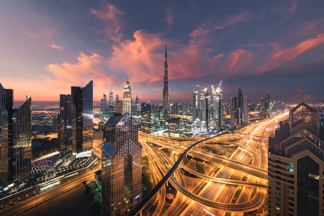 Dubai Skyline Moderne Wolkenkratzer Nacht Df73